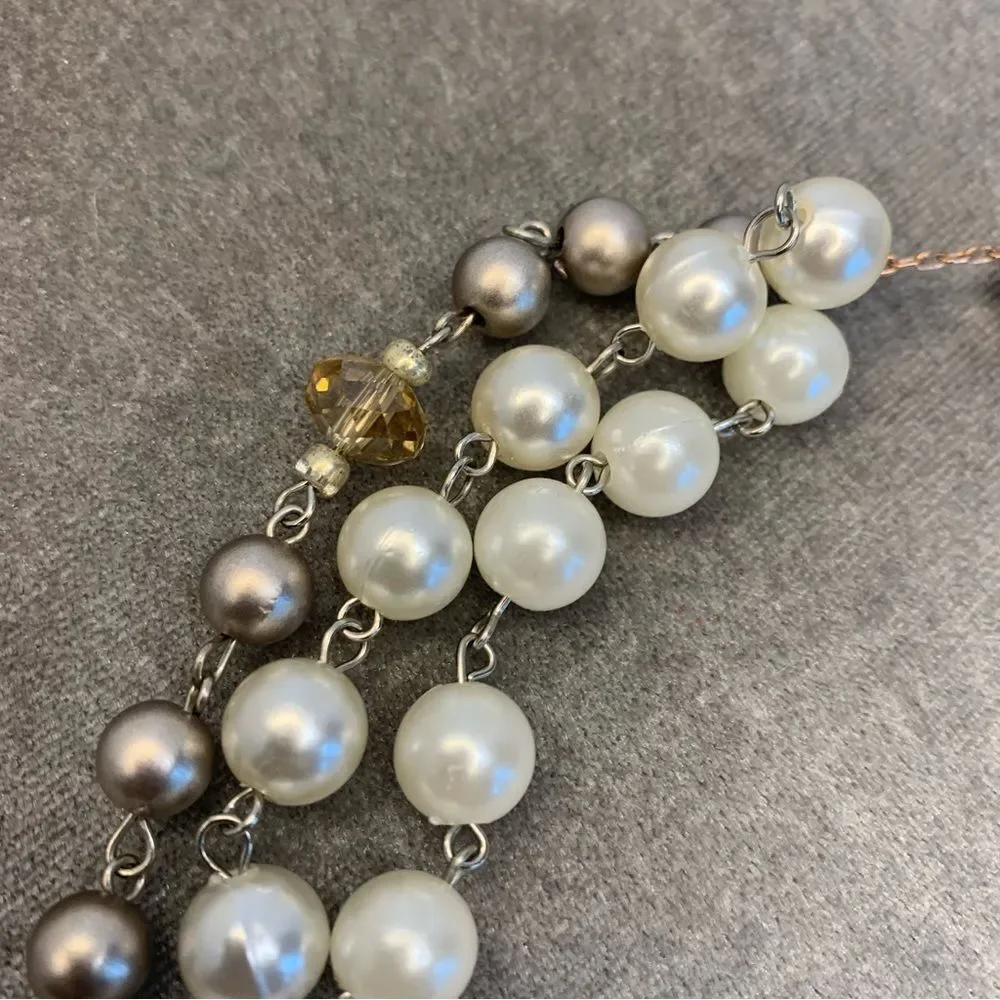 Faux pearl bead triple strand layered necklace wedding prom formal